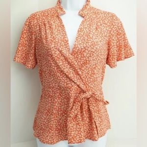 Monteau Orange Floral Wrap Blouse